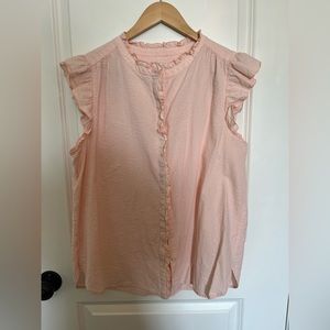 Loft Women’s Size Large Cotton Seer Sucker Ruffle Blouse